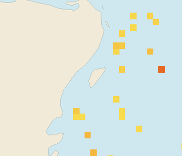 Satellite floating-algae map near Cozumel (west coast), Oct 2021 (opens full map image in a new tab)