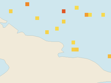 Satellite floating-algae map near Guardalavaca, Oct 2021 (opens full map image in a new tab)