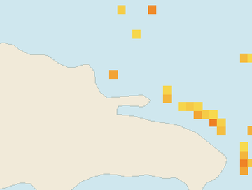 Satellite floating-algae map near Las Terrenas, Nov 2021 (opens full map image in a new tab)