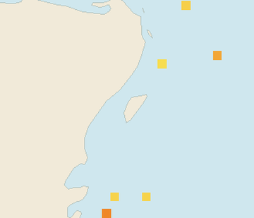 Satellite floating-algae map near Cozumel (west coast), Feb 2022 (opens full map image in a new tab)
