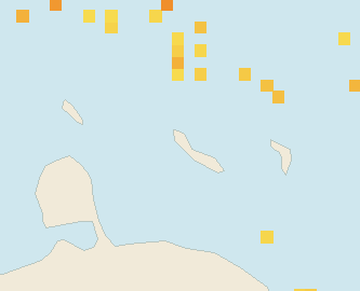 Satellite floating-algae map near Curacao West Coast, Feb 2022 (opens full map image in a new tab)
