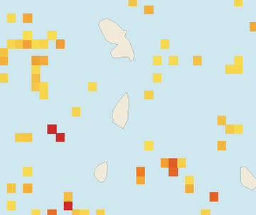 Satellite floating-algae map near Saint Lucia East Coast, Feb 2022 (opens full map image in a new tab)
