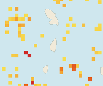 Satellite floating-algae map near Saint Lucia West Coast, Feb 2022 (opens full map image in a new tab)