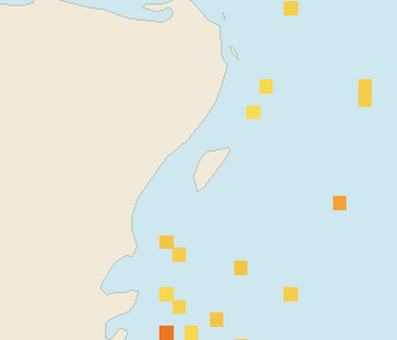 Satellite floating-algae map near Cozumel (west coast), Mar 2022 (opens full map image in a new tab)