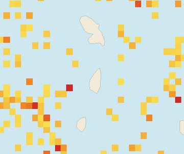 Satellite floating-algae map near Saint Lucia West Coast, Mar 2022 (opens full map image in a new tab)