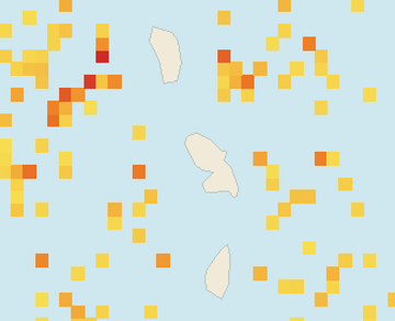 Satellite floating-algae map near Martinique West Coast, May 2022 (opens full map image in a new tab)