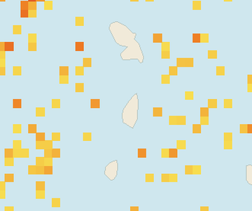 Satellite floating-algae map near Saint Lucia West Coast, May 2022 (opens full map image in a new tab)