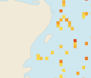 Satellite floating-algae map near Cozumel (west coast), Jun 2022 (opens full map image in a new tab)
