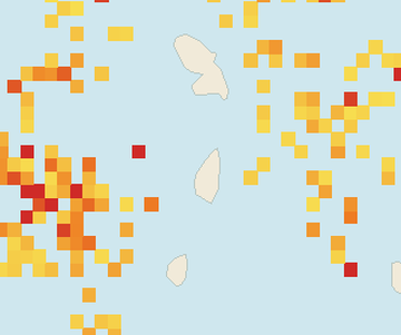 Satellite floating-algae map near Saint Lucia West Coast, Jun 2022 (opens full map image in a new tab)