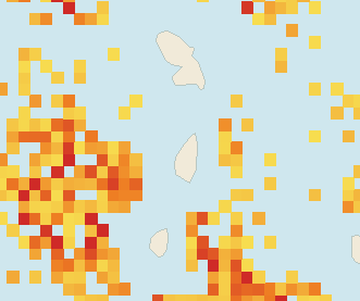 Satellite floating-algae map near Saint Lucia West Coast, Jul 2022 (opens full map image in a new tab)