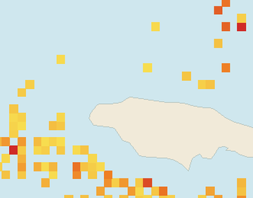 Satellite floating-algae map near Montego Bay, Aug 2022 (opens full map image in a new tab)