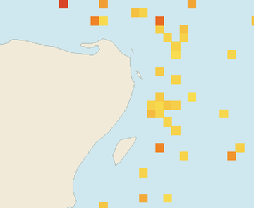 Satellite floating-algae map near Puerto Morelos, Aug 2022 (opens full map image in a new tab)
