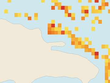 Satellite floating-algae map near Las Terrenas, Aug 2022 (opens full map image in a new tab)