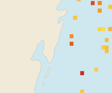 Satellite floating-algae map near Mahahual, Sep 2022 (opens full map image in a new tab)