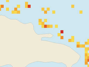 Satellite floating-algae map near Las Terrenas, Sep 2022 (opens full map image in a new tab)