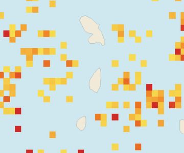 Satellite floating-algae map near Saint Lucia West Coast, Sep 2022 (opens full map image in a new tab)