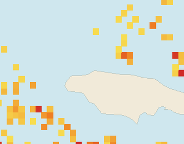 Satellite floating-algae map near Montego Bay, Jan 2023 (opens full map image in a new tab)