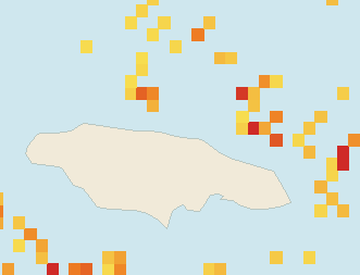 Satellite floating-algae map near Ocho Rios, Jan 2023 (opens full map image in a new tab)