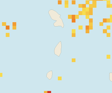 Satellite floating-algae map near Saint Lucia West Coast, Jan 2023 (opens full map image in a new tab)