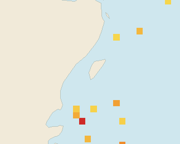 Satellite floating-algae map near Akumal, Feb 2023 (opens full map image in a new tab)