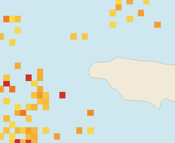 Satellite floating-algae map near Negril, Feb 2023 (opens full map image in a new tab)