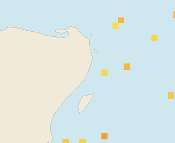 Satellite floating-algae map near Puerto Morelos, Feb 2023 (opens full map image in a new tab)