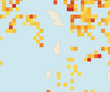 Satellite floating-algae map near Saint Lucia West Coast, Feb 2023 (opens full map image in a new tab)