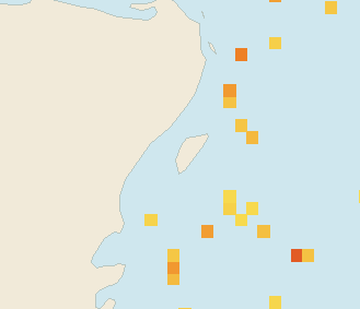 Satellite floating-algae map near Cozumel (west coast), Mar 2023 (opens full map image in a new tab)