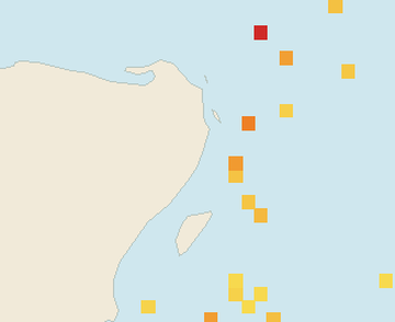 Satellite floating-algae map near Puerto Morelos, Mar 2023 (opens full map image in a new tab)