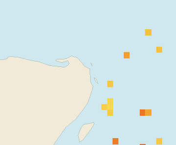 Satellite floating-algae map near Costa Mujeres, Apr 2023 (opens full map image in a new tab)