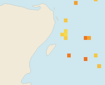 Satellite floating-algae map near Playa del Carmen, Apr 2023 (opens full map image in a new tab)