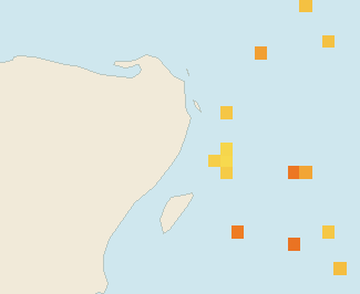 Satellite floating-algae map near Puerto Morelos, Apr 2023 (opens full map image in a new tab)