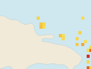 Satellite floating-algae map near Las Terrenas, Apr 2023 (opens full map image in a new tab)