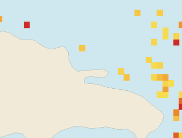 Satellite floating-algae map near Las Terrenas, May 2023 (opens full map image in a new tab)