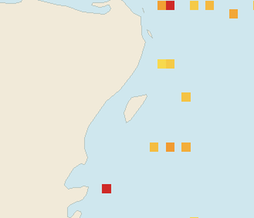 Satellite floating-algae map near Cozumel (west coast), Jun 2023 (opens full map image in a new tab)