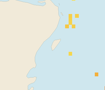Satellite floating-algae map near Cozumel (west coast), Jul 2023 (opens full map image in a new tab)