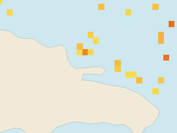 Satellite floating-algae map near Las Terrenas, Jul 2023 (opens full map image in a new tab)