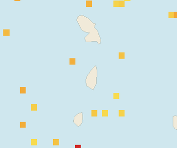 Satellite floating-algae map near Saint Lucia West Coast, Jul 2023 (opens full map image in a new tab)