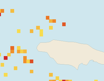 Satellite floating-algae map near Montego Bay, Aug 2023 (opens full map image in a new tab)