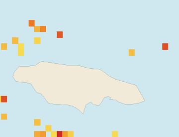Satellite floating-algae map near Ocho Rios, Aug 2023 (opens full map image in a new tab)