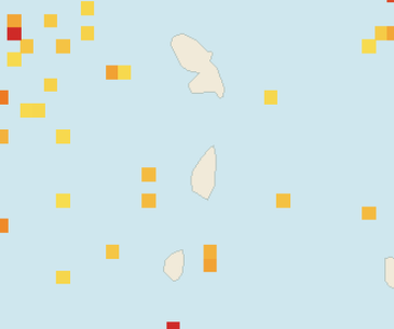Satellite floating-algae map near Saint Lucia West Coast, Aug 2023 (opens full map image in a new tab)
