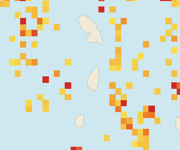 Satellite floating-algae map near Saint Lucia West Coast, Aug 2024 (opens full map image in a new tab)