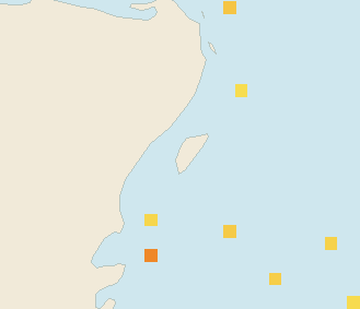 Satellite floating-algae map near Cozumel (west coast), Mar 2025 (opens full map image in a new tab)