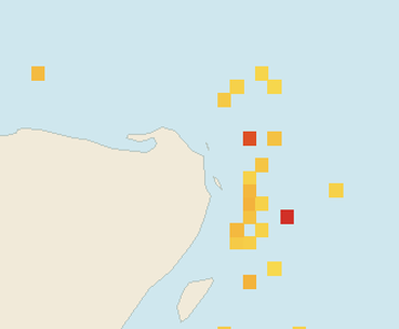 Satellite floating-algae map near Costa Mujeres, Apr 2025 (opens full map image in a new tab)
