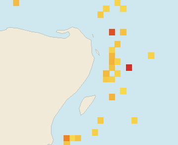 Satellite floating-algae map near Puerto Morelos, Apr 2025 (opens full map image in a new tab)
