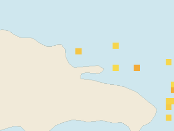 Satellite floating-algae map near Las Terrenas, Apr 2025 (opens full map image in a new tab)