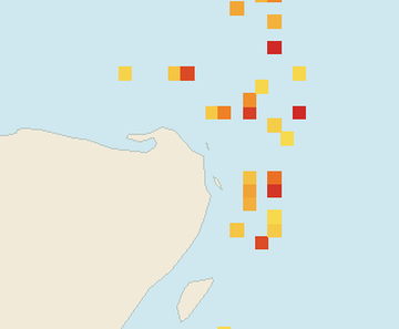 Satellite floating-algae map near Costa Mujeres, May 2025 (opens full map image in a new tab)