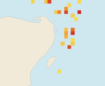 Satellite floating-algae map near Puerto Morelos, May 2025 (opens full map image in a new tab)