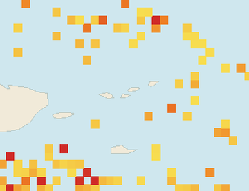 Satellite floating-algae map near St. John, May 2025 (opens full map image in a new tab)