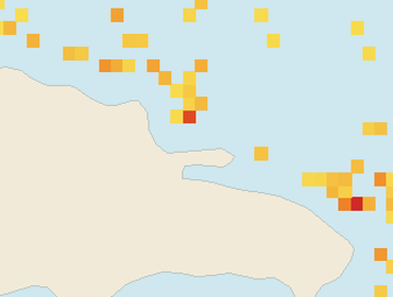 Satellite floating-algae map near Las Terrenas, Jun 2025 (opens full map image in a new tab)